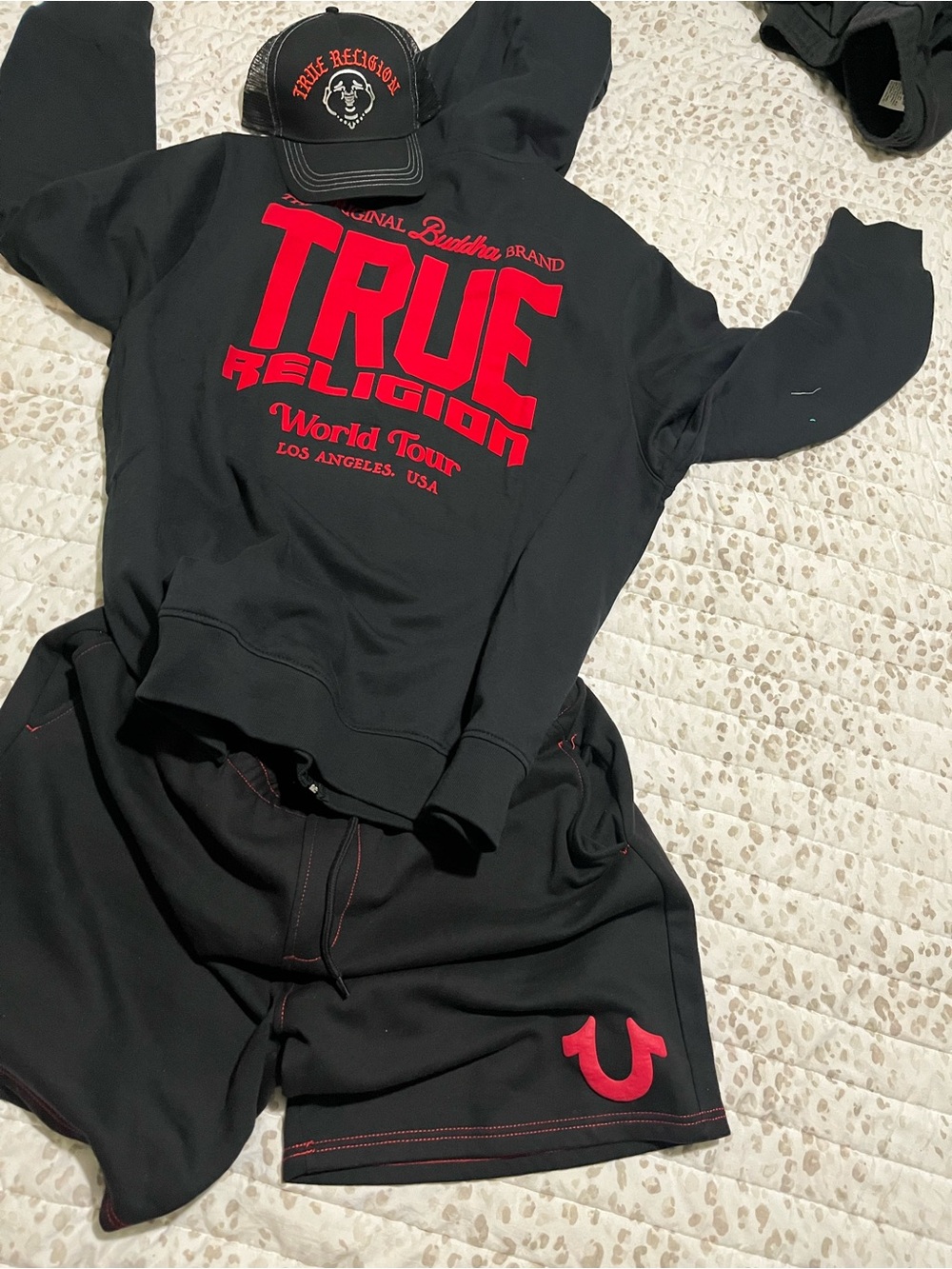 True Religion Black Crewneck Sweatshirt with Red Logo